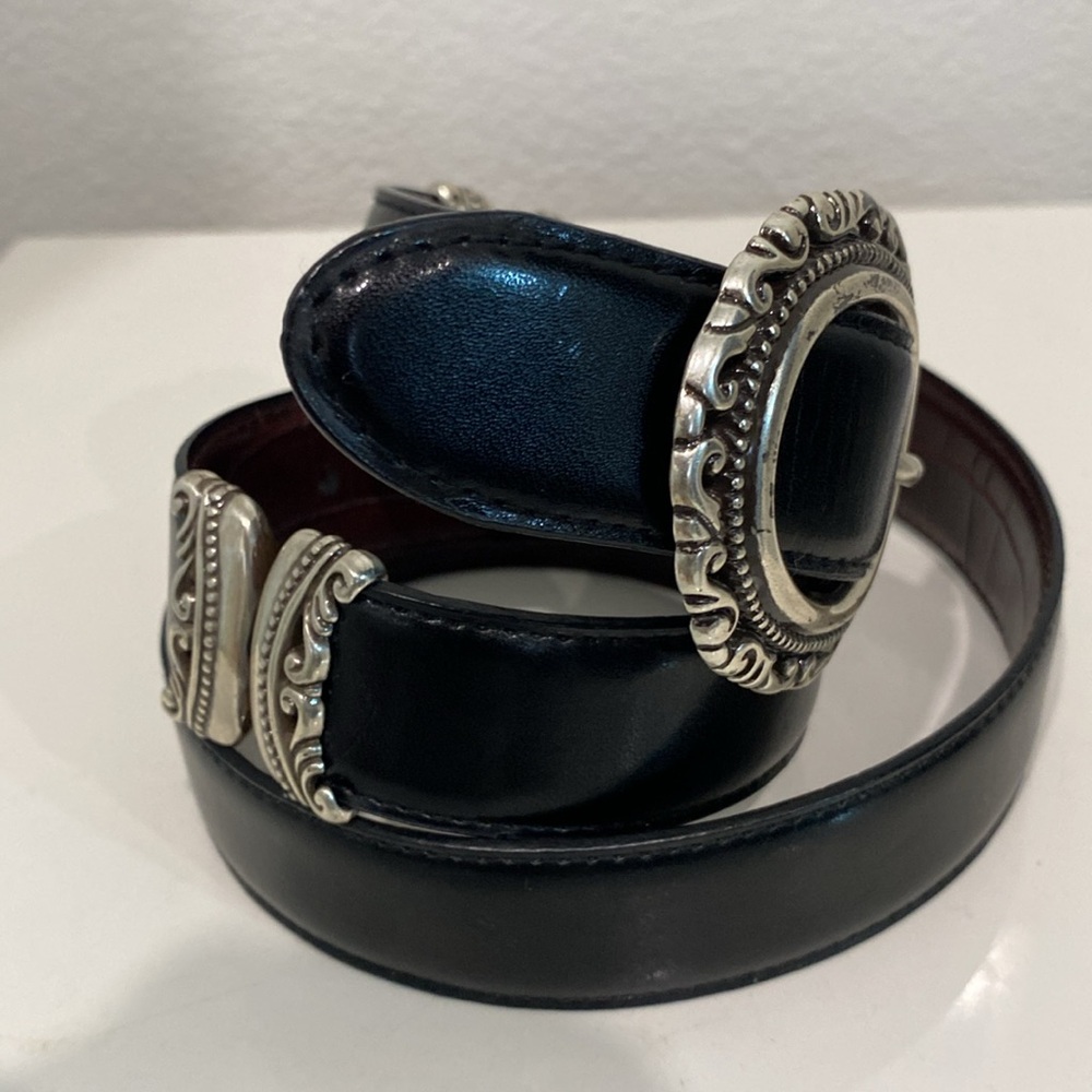 Reversible Western Belt, Smooth Black Side & Brown Croc Stamped Side |Size M/L - Picture 1 of 10